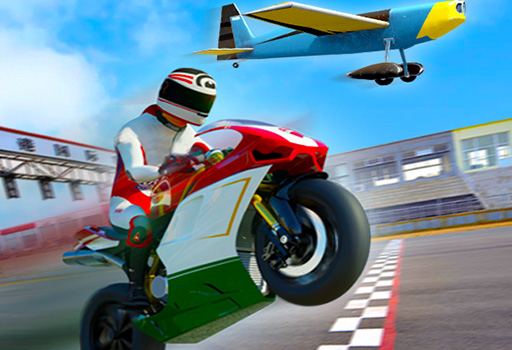 Bike racing game where a motorcycle competes against a plane 